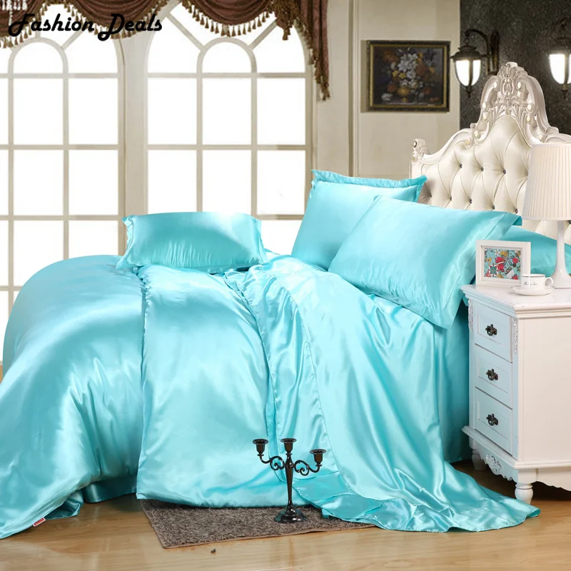 Home Textile Solid Silk Satin 4Pcs Queen/King Size Luxury Bedding Set Bedclothes Bed Linen Duvet Cover Set Bed Sheet Pillowcases Home Textile Solid Silk Satin 4Pcs Queen/King Size Luxury Bedding Set Bedclothes Bed Linen Duvet Cover Set Bed Sheet Pillowcases