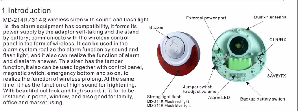 110db grandes sons strobe flash sirene com bateria de lítio rechargeabe