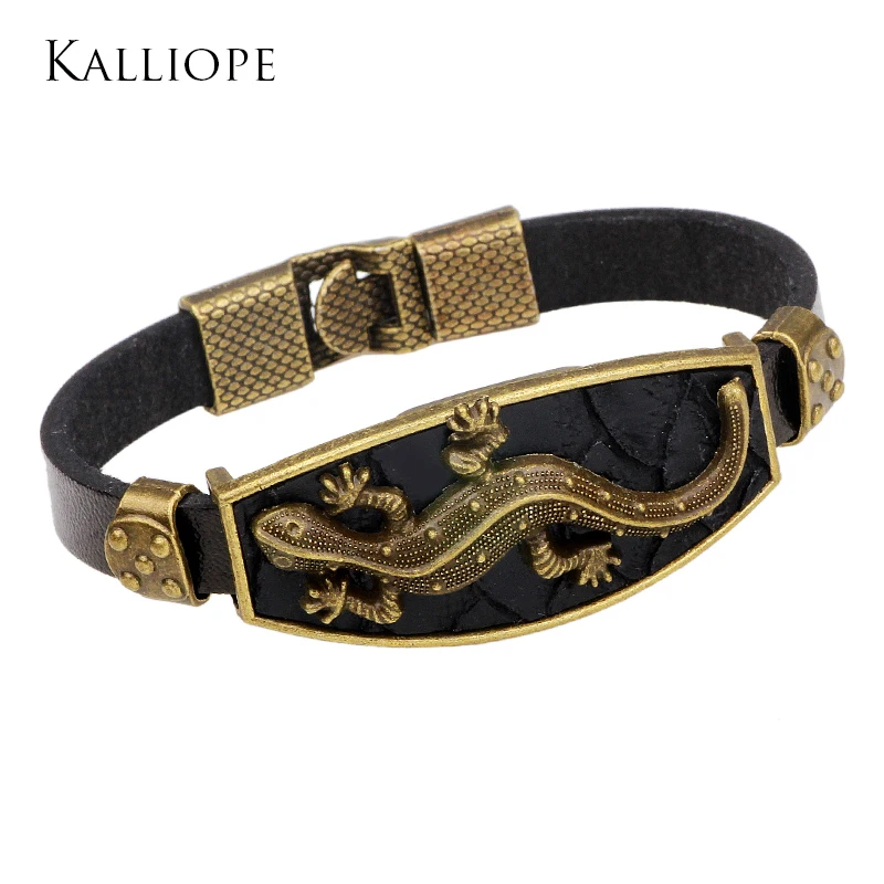

2019 Fashion Men 's Leather Bracelet Zinc Alloy Gecko Bracelet Personalized Metal Buckle Novelty jewelry