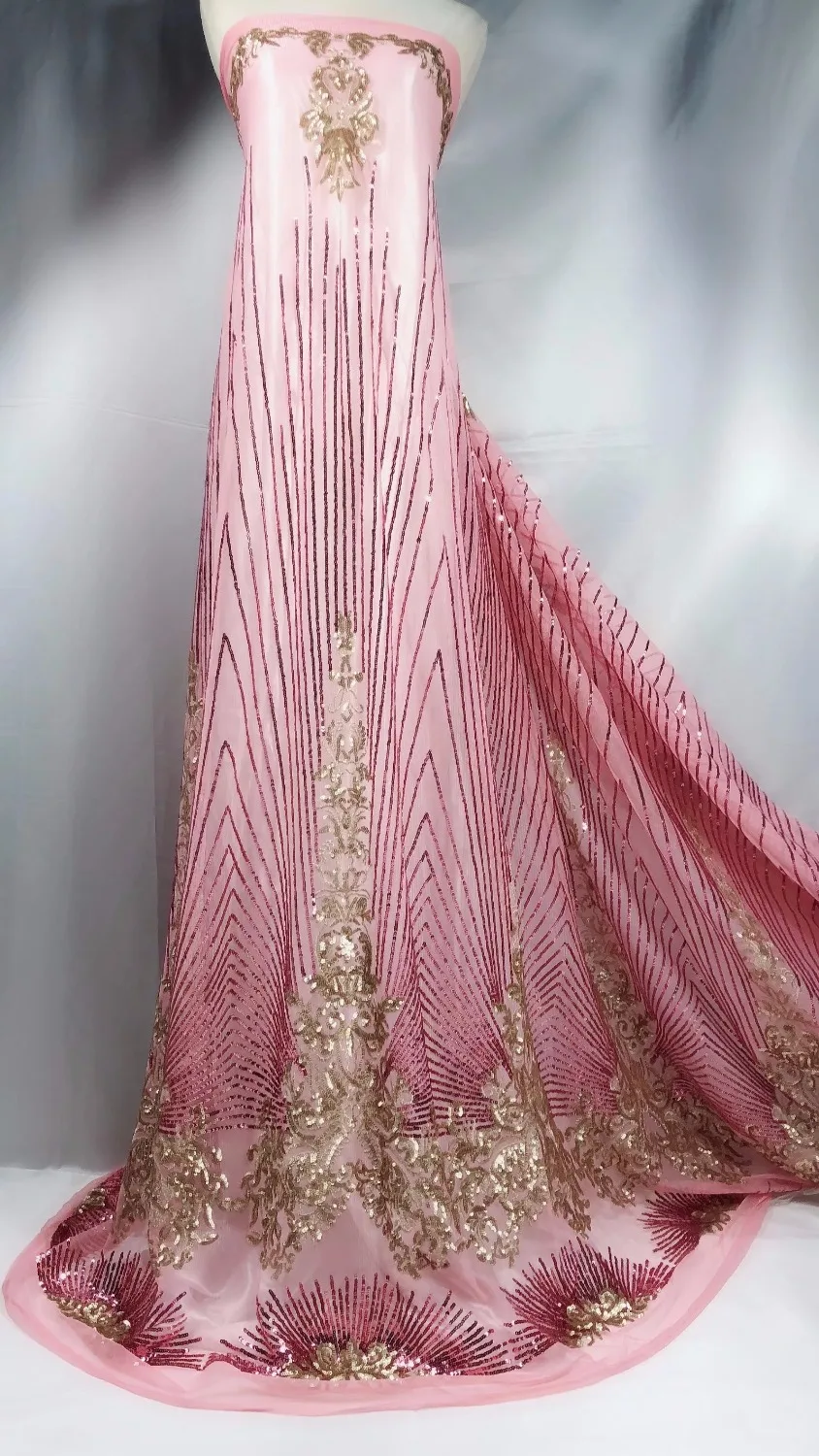 

Latest Popular Designs peach gold sequins Fabric 5 Yards African Lace Fabric High Quality indian silk George lace fabric Dress