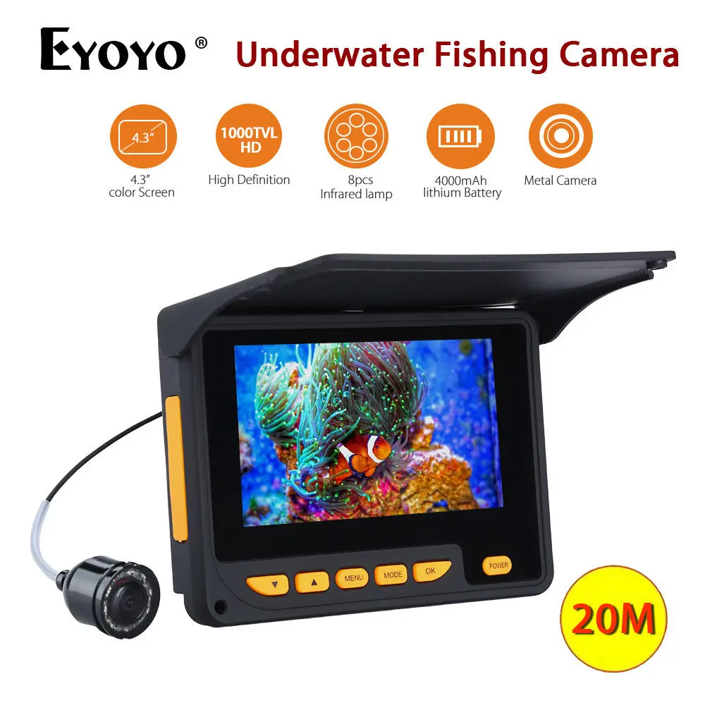 

Eyoyo F05 4.3"LCD HD 1000TVL 20m Underwater Camera Video 8pcs Infrared LED Fish Finder Sea Ice Lake Fishing with Alumilum BOX