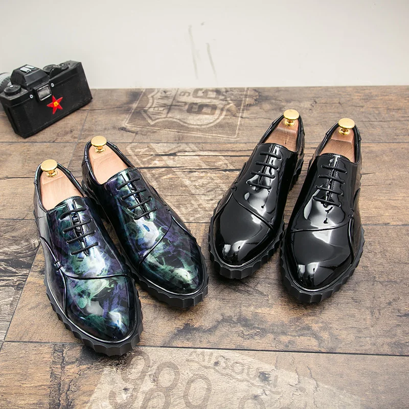 cool designer camouflage platform patent leather men shoes height increasing fashion ballroom  mixed colors oxford shoes for men (16)