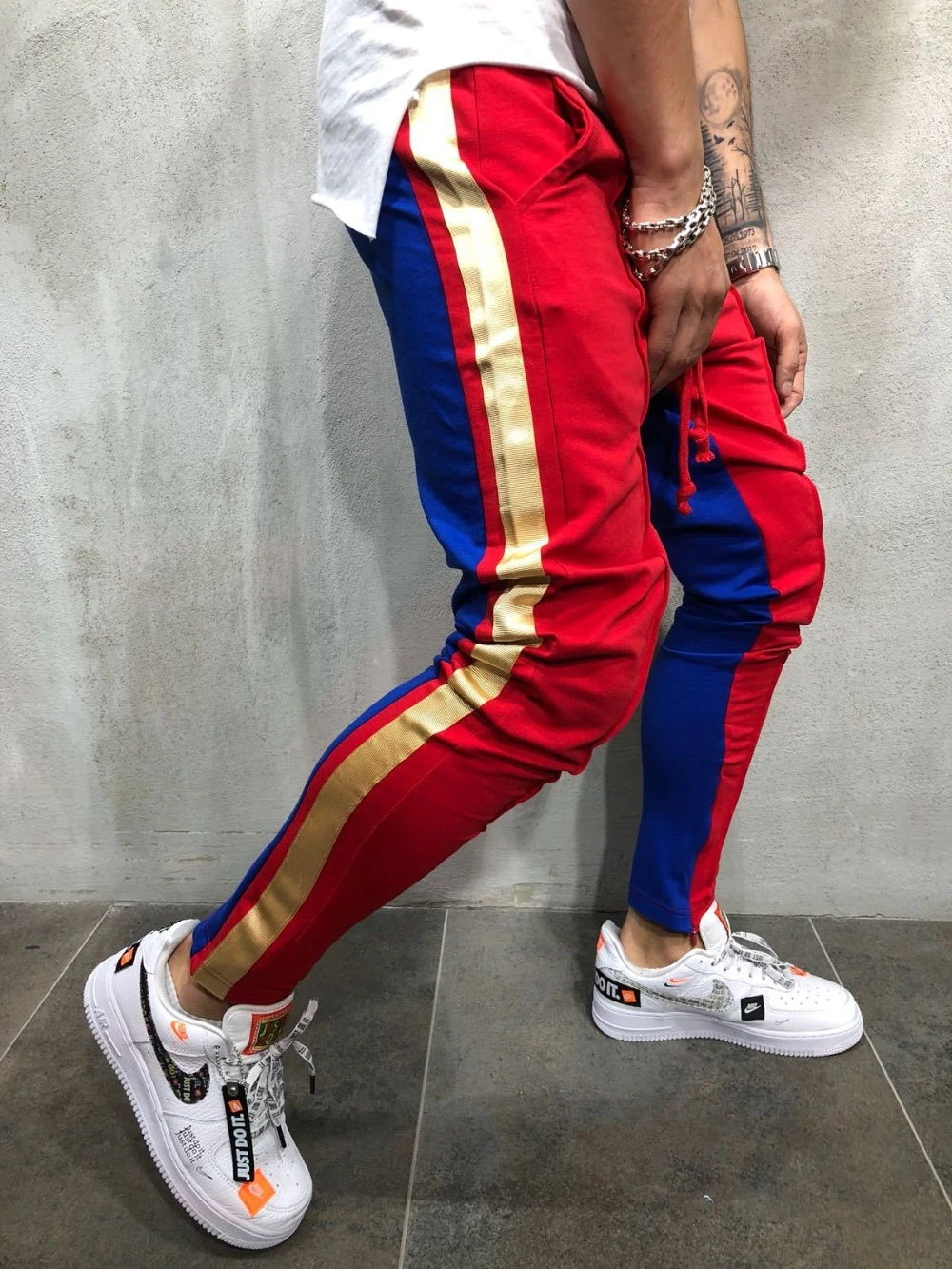 Pantalones de de estilo Hip Hop para hombre, ropa de masculina a la moda, con paralelas y cordón, ajustados y ajustados|Pantalones deportivos| - AliExpress