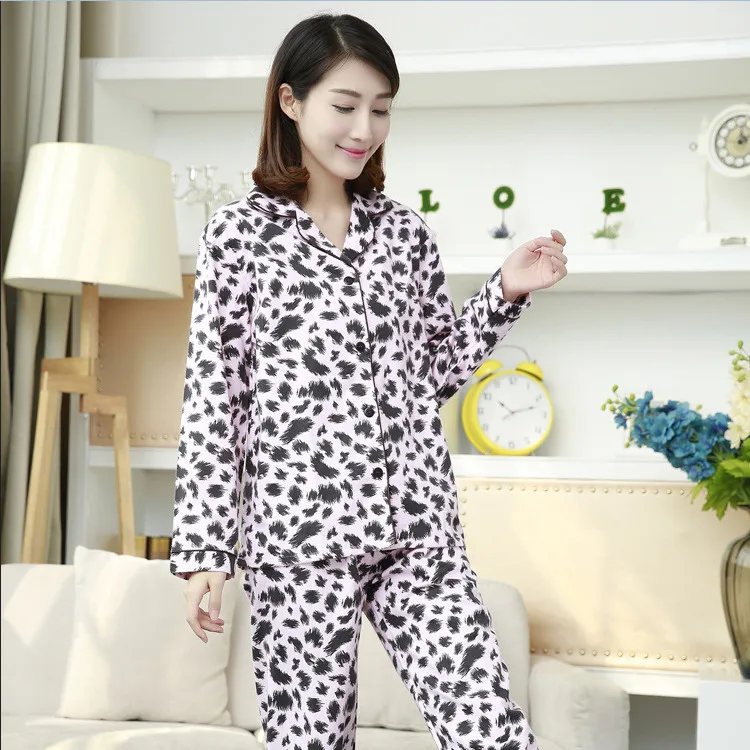 100 Cotton Pink Leopard Women Pajamas Sets 2016 New Cotton Casual Spring Autumn Homewear