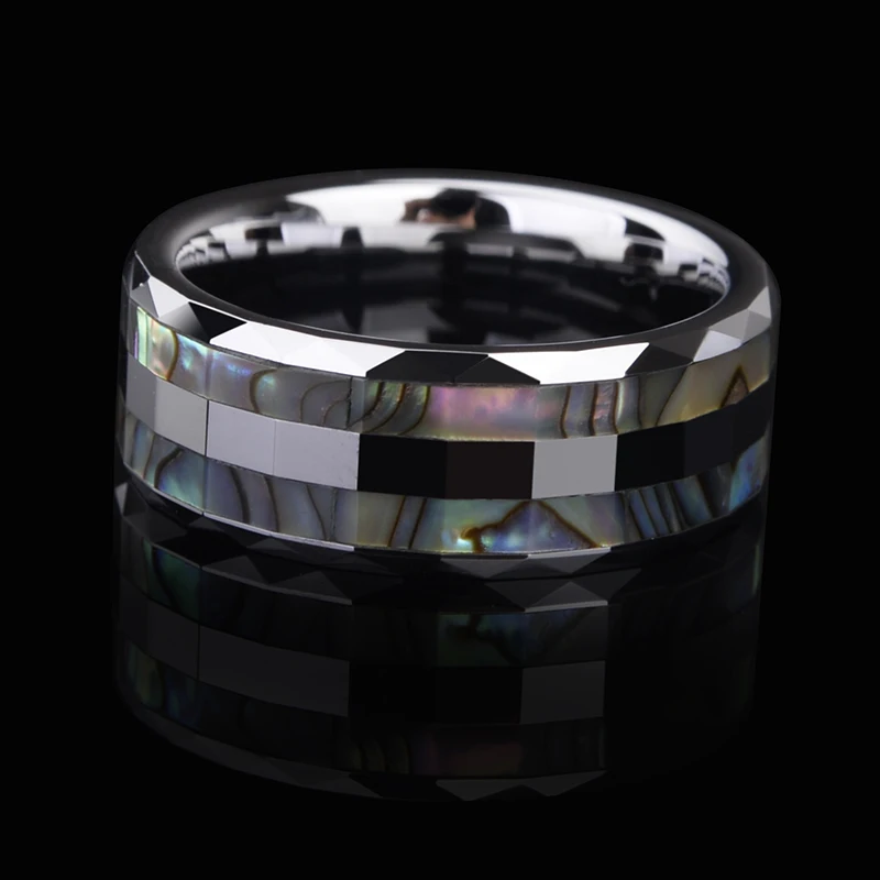 Morrir do Amante da Moda Anéis de Tungstênio Polido com Conchas do Mar Profundo para o Presente de Casamento 8mm de Largura Nova Frete Grátis Tamanho 7-13 2 de Tungstênio Polido Com Conchas Do Mar