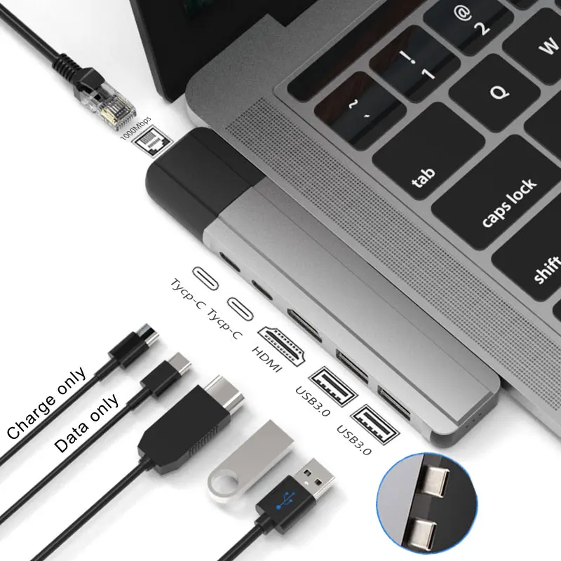 

EASYA Thunderbolt 3 Adapter USB Type C Hub to HDMI Rj45 1000M USB-C Dock with PD Data USB 3.0 Port for MacBook Pro/Air 2018