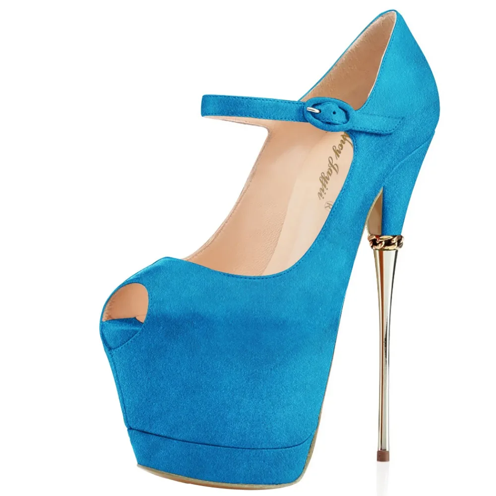Туфли лодочки Mary Janes на платформе и высоком каблуке 16 см металлические туфли с