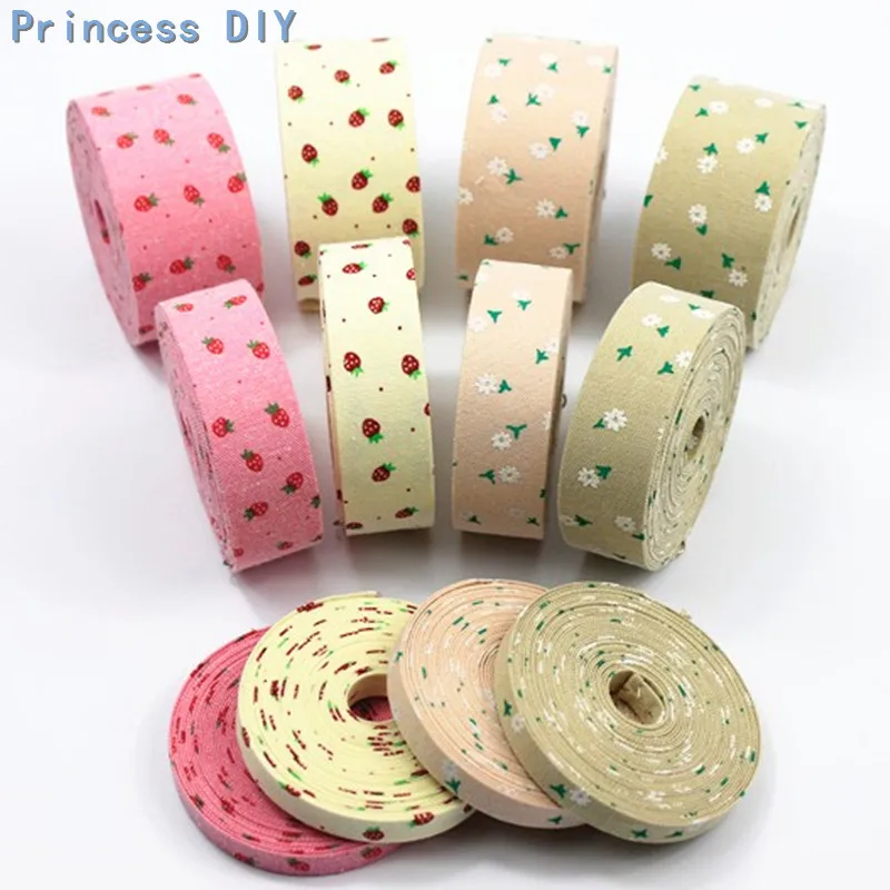 

5Meter/L 10 25 40mm Cute Lovely Fruit Ribbon Small Floral Printed Polyester Cotton Fabric Cloth DIY Bow Craft Accessory Material