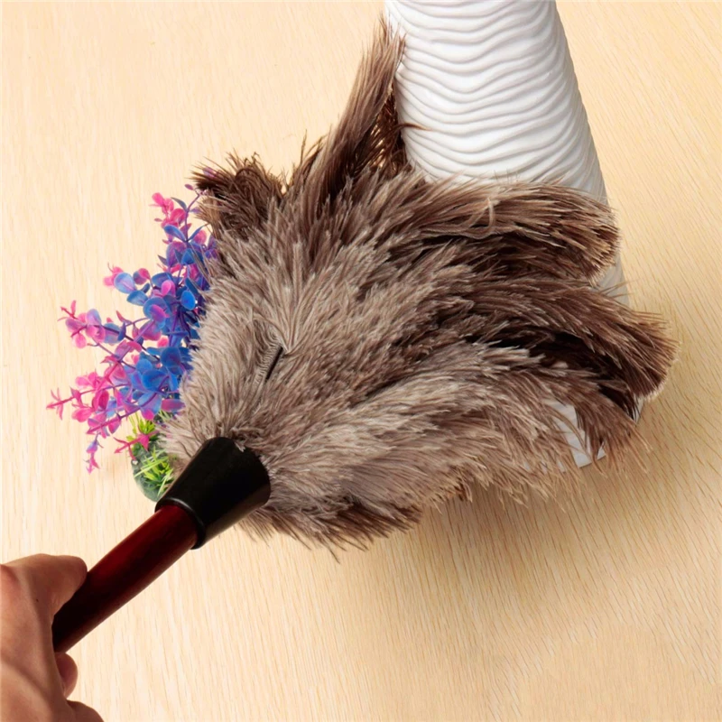 1 шт. 40 см страуса натуральный перо тряпка щетка с деревянной ручкой антистатические чистящие средства бытовой мебели автомобиля пылесоса