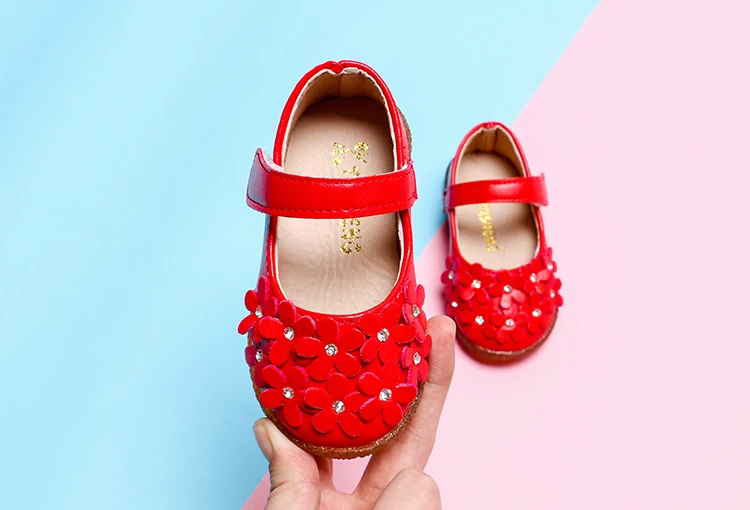 Стиль, обувь для девочек, обувь для маленьких принцесс, тонкие туфли с цветами, шикарные туфли на плоской подошве для детей, mary janes, белый, красный, розовый, MCH062