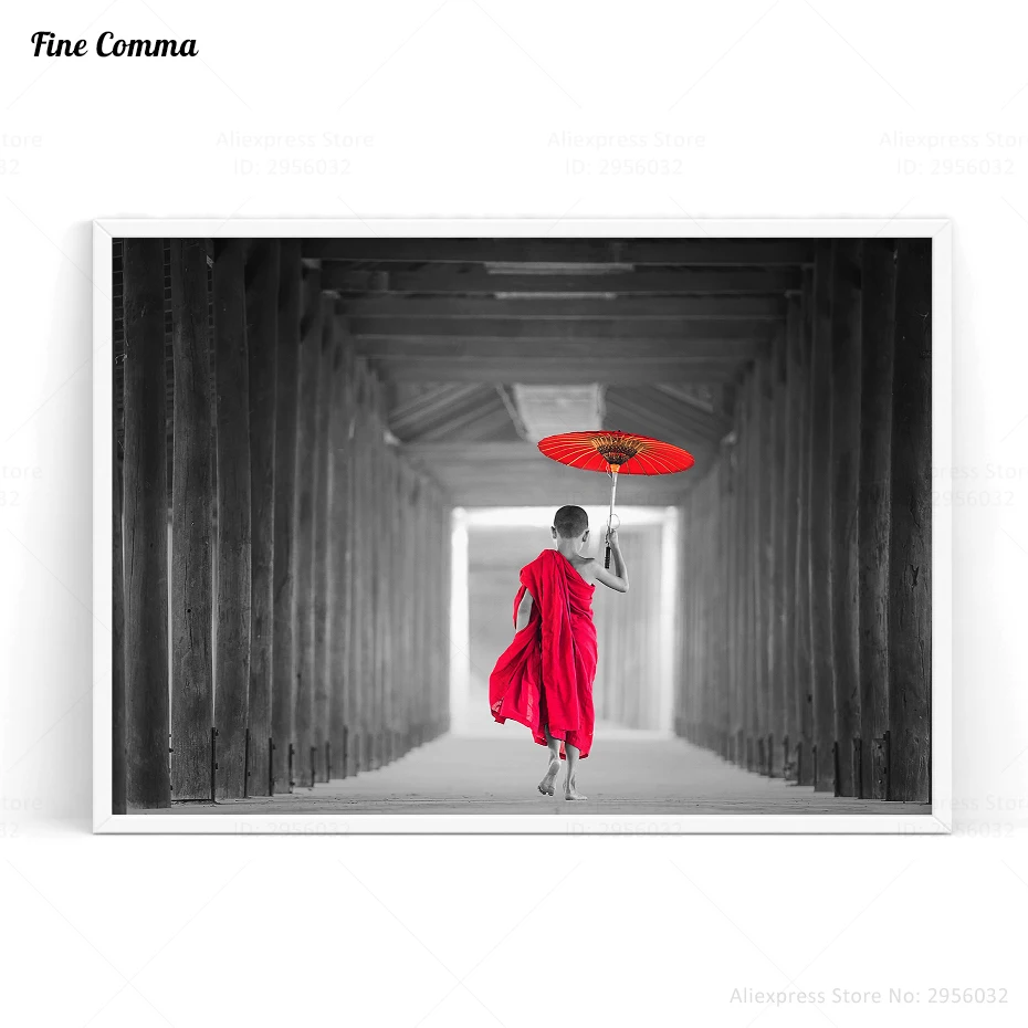 

Red Umbrella Monk Posters and Prints Scandinavian Decor Nordic Art Poster Wall Picture for Living Room Wall Art Canvas Print