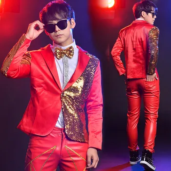 

S-XXL Bar Sequin Costume Male Singer Personality Stage Performance Color Suit singer costumes