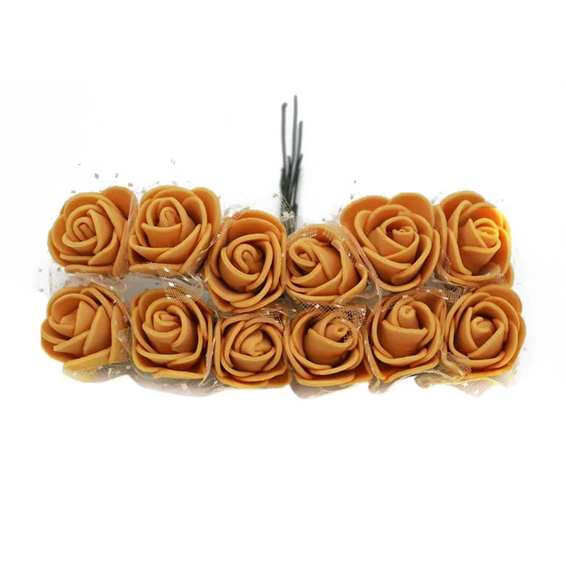 144 шт 2 см Красочный мини искусственный букет роз ПЭ пена Роза для дома Свадебные украшения для самодельного изготовления венки поддельные цветы - Цвет: PE22gold