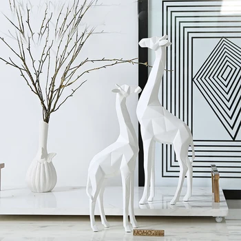 

Nordic Deer Statue Marble Sculpture Figurine Miniture Home Decoration Accessories Resin Crafts Chirsmas Decorative Gift