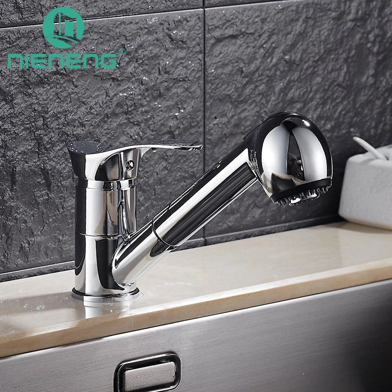 

Nieneng Kitchen Sink Faucet Pull Out Chrome Finish Sprayer 360 Degree Rotation Vessel Hot Cold Water Tap Decoration ICD60384