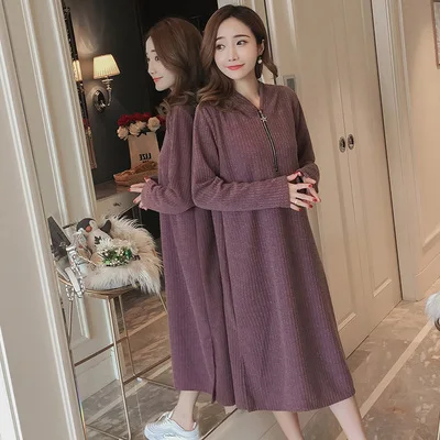 8999# осенне-зимние модные длинные свитера с капюшоном для беременных женщин - Цвет: Фиолетовый