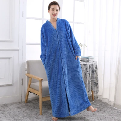 Осенне-зимний мужской женский банный халат большого размера из кораллового флиса для влюбленных, утолщенная длинная фланелевая ночная рубашка, теплое платье для сна - Цвет: Sapphire blue nv l62