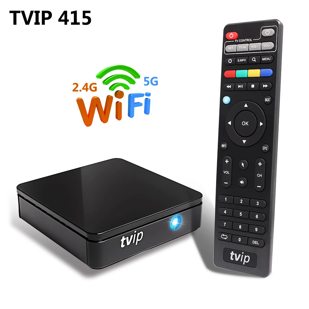 TVIP 415 لينكس مربع التلفزيون الذكية Amlogic رباعية النواة 2.4G 5G ثنائي الموجات WiFi دعم مطارد M3U IPTV البوابة H.265 1080 P HD تعيين كبار مربع