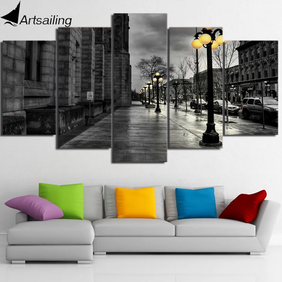 HD Printed 5 Piece Canvas Art Street View London Grey