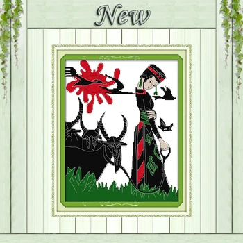 

The shepherd cattle decor paintings counted printed on canvas DMC 14CT 11CT chinese Cross Stitch Needlework Sets Embroidery kits
