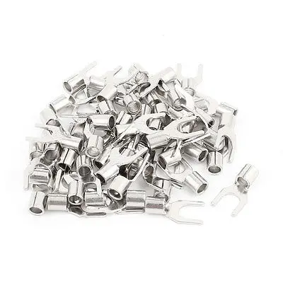 

50pcs SNB3.5-5 Fork Type Non-Insulated Spade Cable Terminals for AWG 14-12