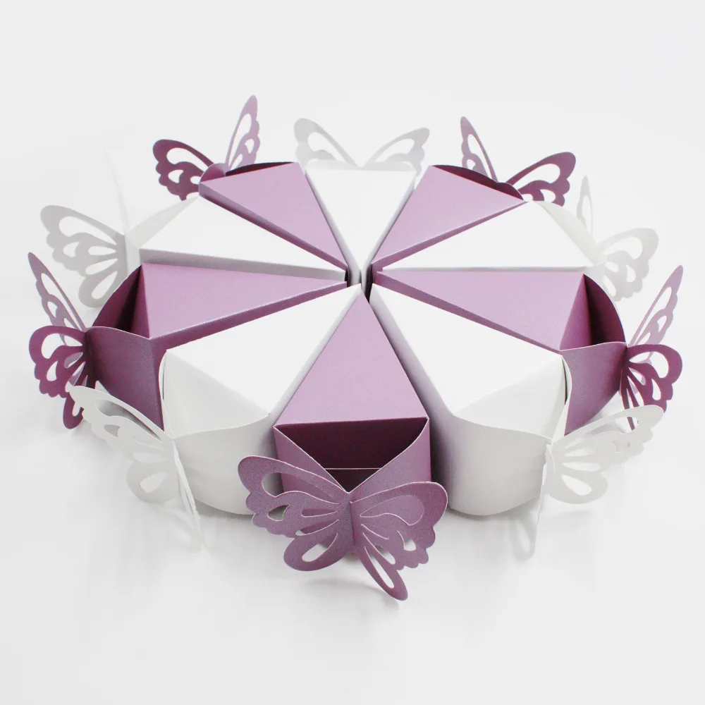 

50pcs/lot Beautiful Romantic Butterfly Decoration Style Favor Gift Candy Cake Boxes Wedding Decor Cake Box 4Colors Free Shiping