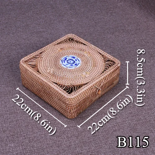 Квадратная коробка для хранения ротанга ткачество ручной работы организатор шкатулка деревянная коробка визажист случае контейнер подарок денежный ящик Чай - Цвет: S22X22X8CM