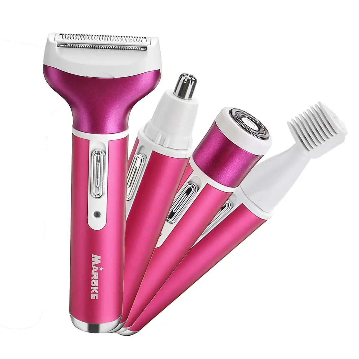 Red 220 V-240 V ЕС Plug 4 в 1 Для женщин бритвы безболезненное лица бровей для удаления волос мокрый сухой Триммер-эпилятор сменными головками гладких безопасной - Цвет: Red