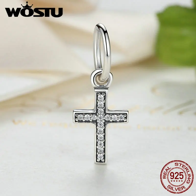 

Real 925 Sterling Silver Symbol Of Faith Cross Dangle Charm Fit Original WST Bracelet Authentic Jewelry Christian Gift