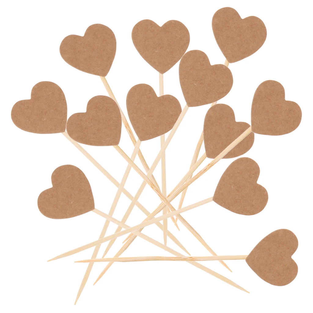 Kraft Paper Rustic Heart Cupcake Cake TopperS Flags PickS Wedding Party Decor