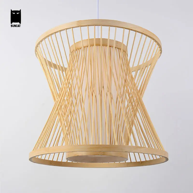 Bamboo Birdcage Wicker Rattan Pendant Light Fixture Rustic Hanging Lamp Suspension Luminaire Design for Dining Room Restaurant