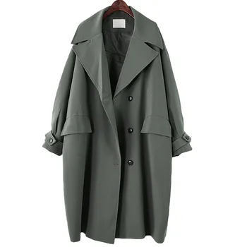 

2019 New Women's Spring Coat Casual Student Large Size Windbreaker Jacket Korean Version Of The Loose Knee Long Suit Jacket K21