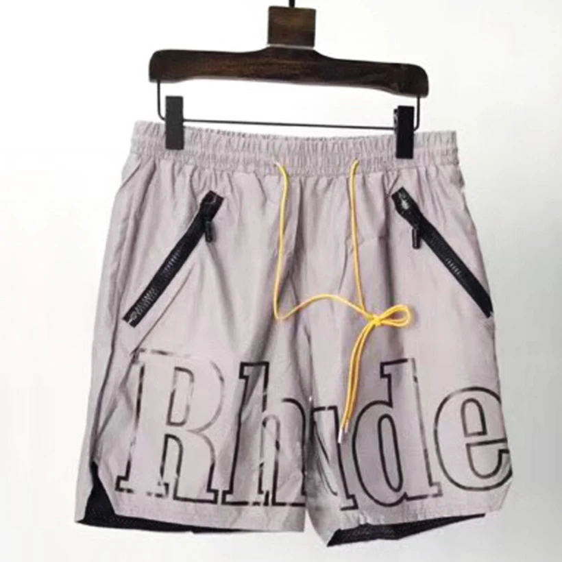 

2019 New Arrival Rhude Shorts 3M Reflective Mesh Short Pants Mens Zipper Yellow Drawstring Hip Hop Streetwear Rhude Shorts
