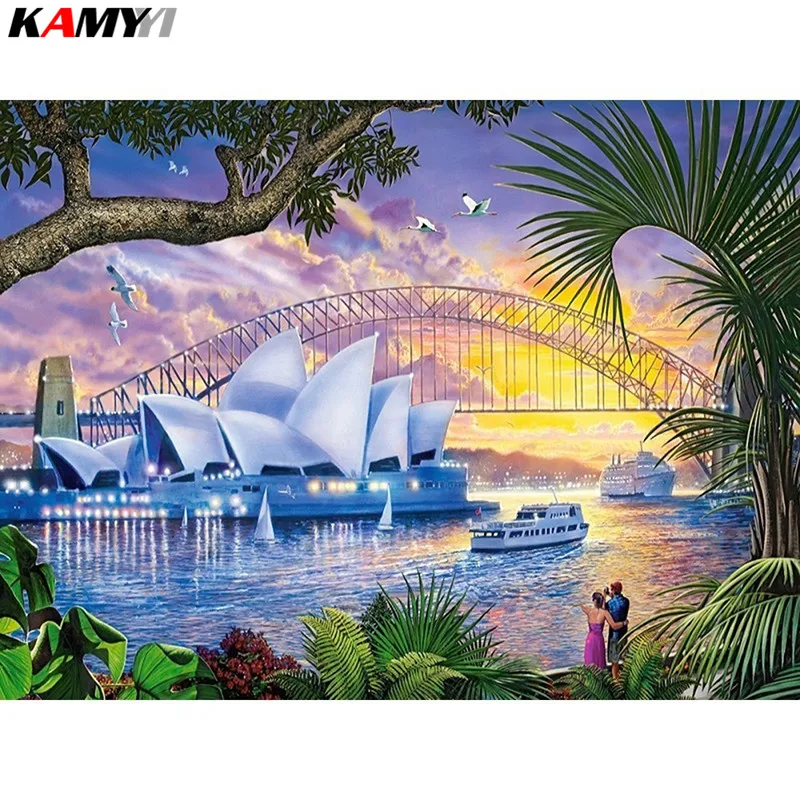 

Full Square/Square Drill Diamond Embroidery Landscape Decoration Home Diamond Painting Cross Stitch Sydney Opera House XY1