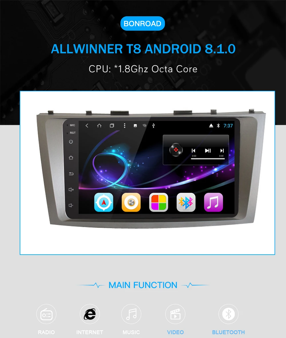 Flash Deal Bonroad Android 8.1.0 RAM2G Car Multimedia Player For Toyota Camry Radio Audio Navigation 2006-2012 Wifi /Bluetooth(No DVD) 1