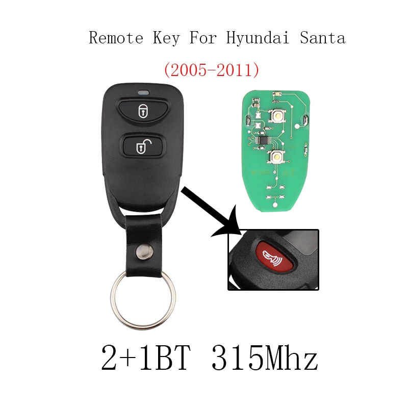 2X 315MHz Keyless Entry Remote Key Fob 2Button+Panic For Hyundai Santa Fe Tucson 