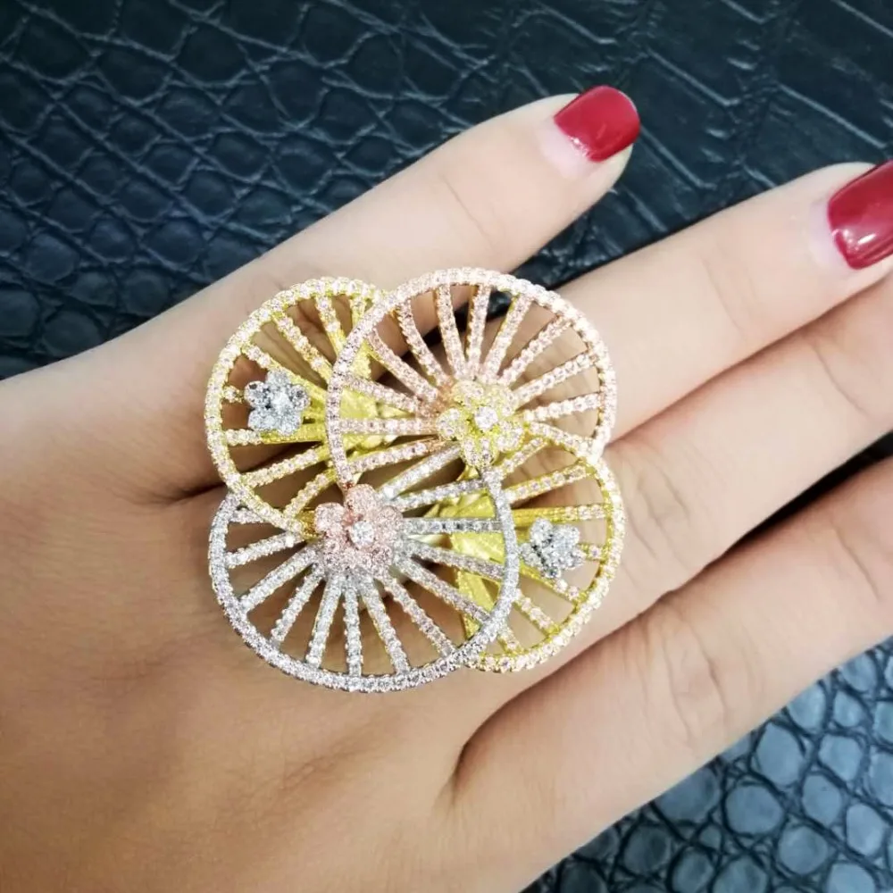 GODKI Luxury 3 Tone Engagement Wedding Flower Rings for Women Bridal