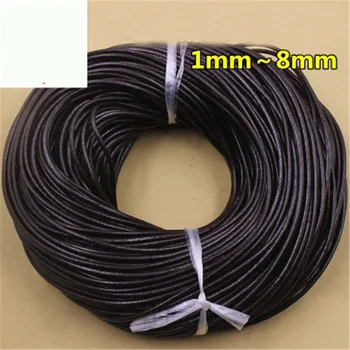

2m/lot 1mm 2mm 3mm 4mm 5mm 6mm 8mm Round Coffee Genuine Cow Leather Cord Necklace Findings Leather Rope String Jewelry Making