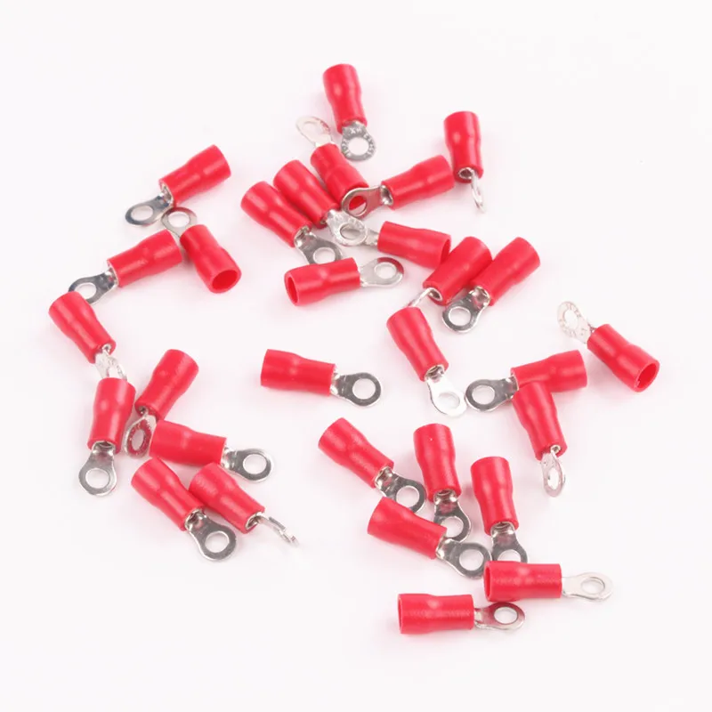30pcs Red Electrical Power Wire Ring Eye Connectors Car Cold pressed Crimp Terminals 22 18 Ga