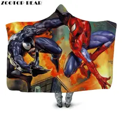 Одеяло с капюшоном модные Объёмный рисунок (3D-принт) Человек-паук супергерой Одежда Популярные взрослых хип-хоп постельное белье из флиса