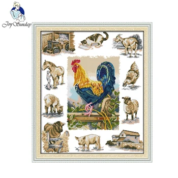 

Joy sunday animal style Domesticated animals cross stitch pattern embroidery kits for hand embroidery dinning room painting
