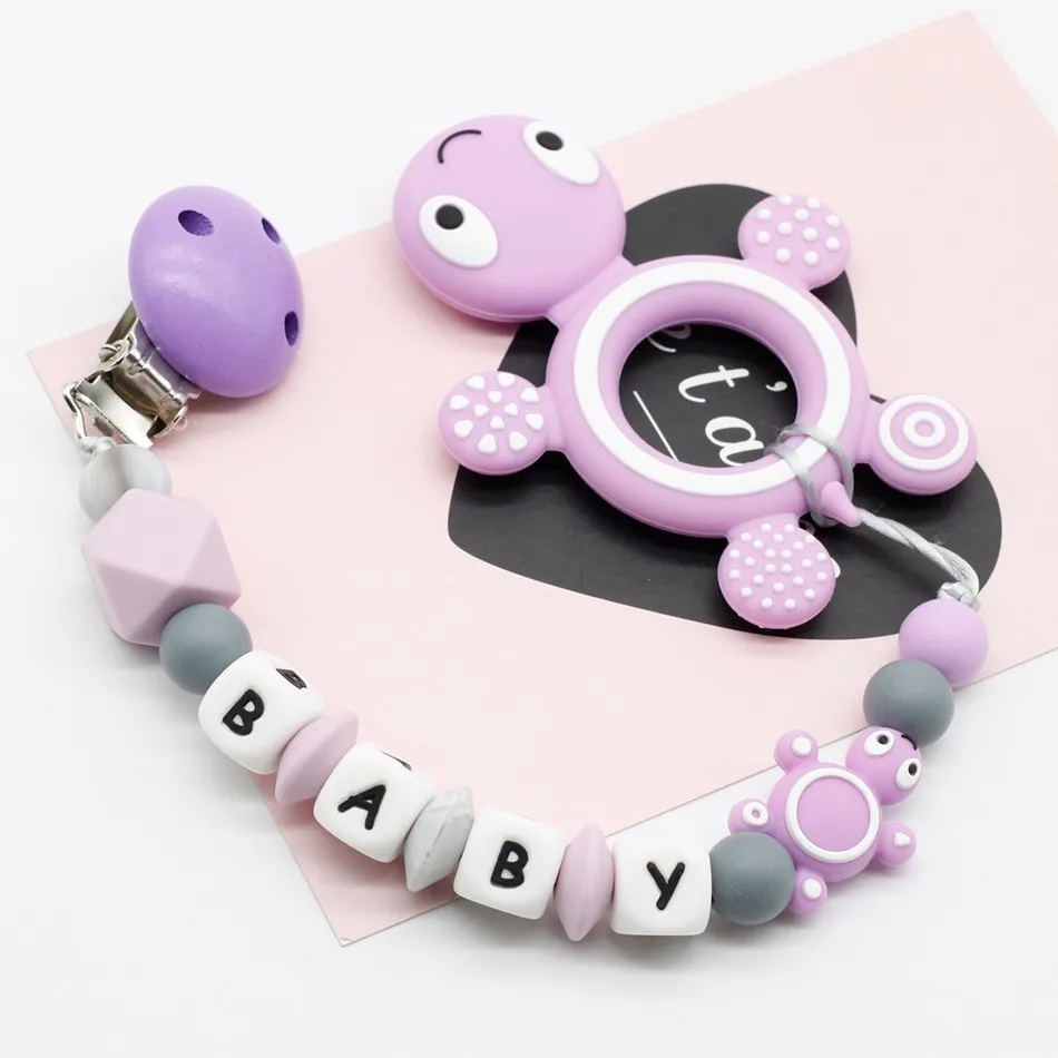 Personal Custom Personalized Pacifier Clip Silicone Tortoise Pendant Baby Teething Nursing Dummy Chain