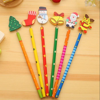 

6pcs/lot christmas wooden series erasable pencils novelty cartoon Merry Christmas gifts drawing tool canetas escolar stationery