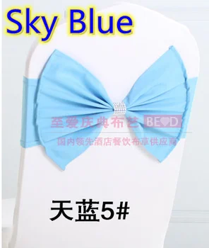 

Sky blue color wedding belt sash Butterfly sash with shiny buckle in the middle lycra sash spandex band bow tie ribbon wholesale