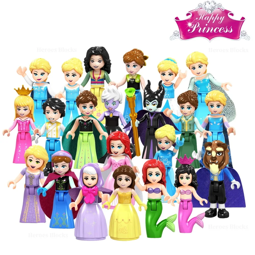 

Single sale Snow White Fairy Tale Princess Girl anna elsa beast cinderella maleficent Friends Building Blocks Toy kid gift