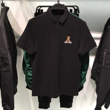 19ss Новое поступление, модная брендовая рубашка поло в полоску с вышивкой медведя, роскошная хлопковая рубашка с коротким рукавом для мужчин