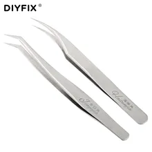 DIYFIX 2 шт. прецизионных пинцет антистатические клипы изогнутые советы щипцы тонкость для наращивания ресниц ручной инструмент комплект