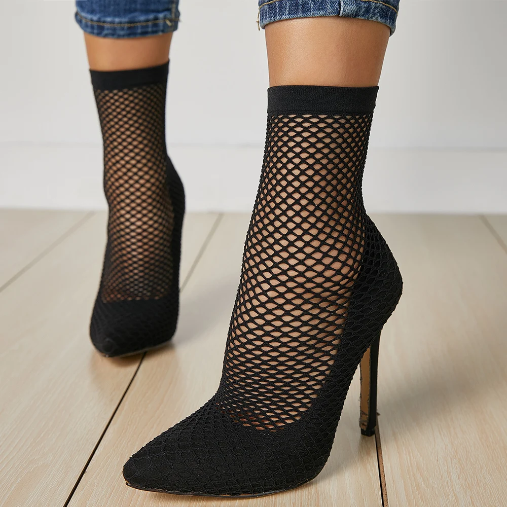 

2019 Sexy Summer High Heel Shoes Women Mesh Thin Heels Pointed Toe Women Sandals Party Dancing Pumps Hollow Out Stiletto Rose