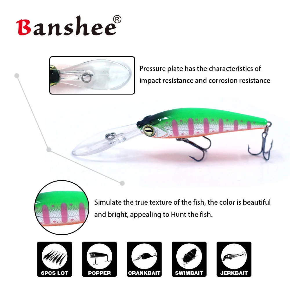 Banshee WF01 длинная губа Jerkbait 60 мм/6 г 3 шт./лот искусственный Троллинг на маленькую рыбешку воблер рыболовные приманки для моря для озера реки Длинные литья