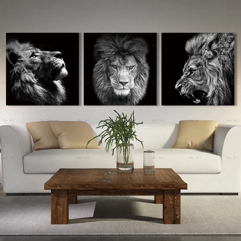 Modern Poster Black and White Wall art Picture lion art print Canvas Animal Painting artwork for Living Unframed Prints